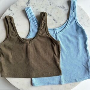 SHEIN Set of 2 Ribbed Green/Blue Tank Tops SZ XS